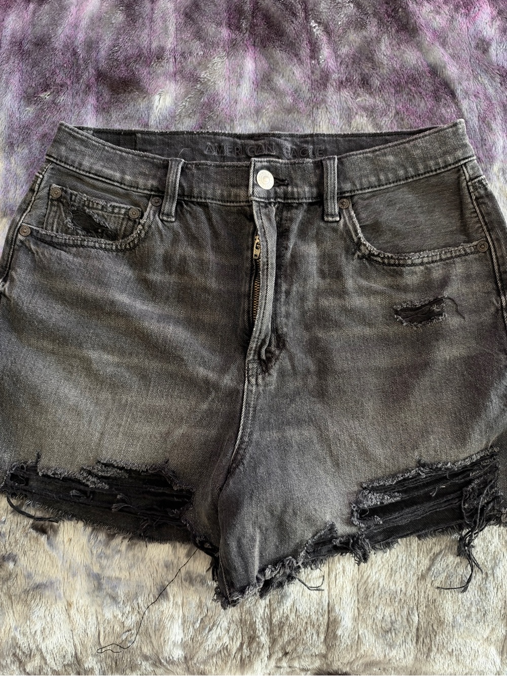American Eagle Outfitters Charcoal Black Distressed Denim Shorts